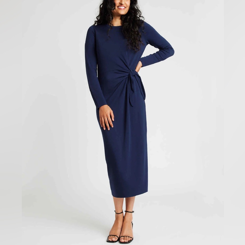 Kit & Ace Tie Brushed Long Sleeve Dress (in Green)